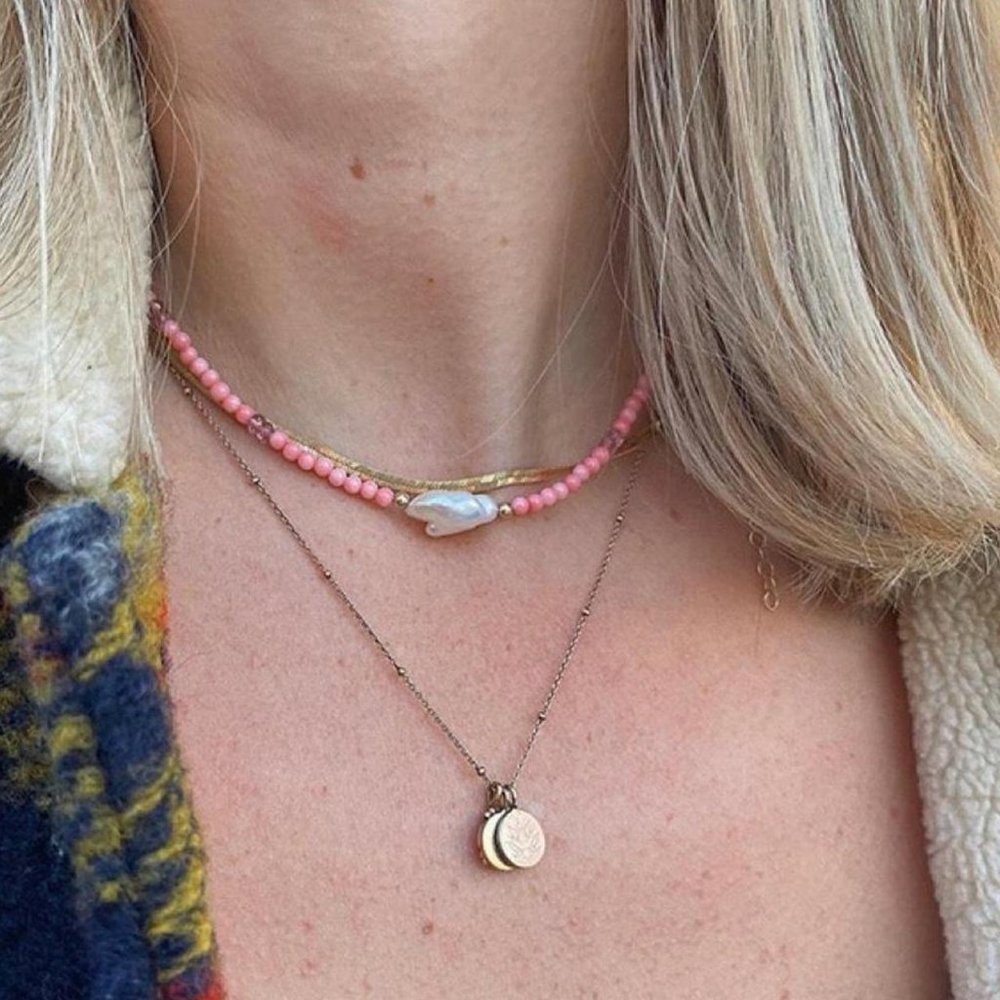 Korean designer pink beaded necklace